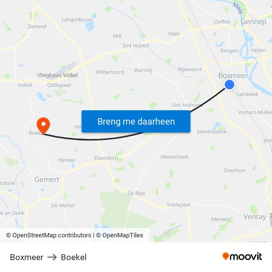 Boxmeer to Boekel map
