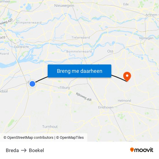 Breda to Boekel map