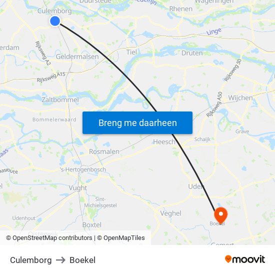 Culemborg to Boekel map