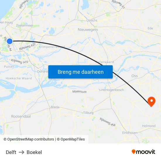 Delft to Boekel map