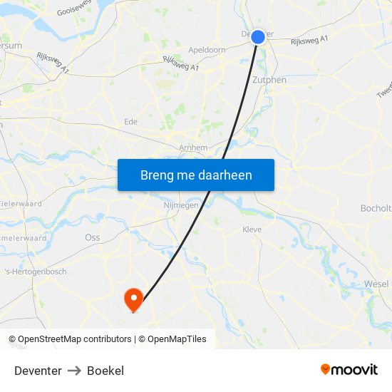 Deventer to Boekel map