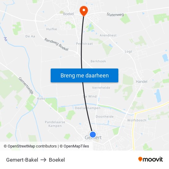 Gemert-Bakel to Boekel map