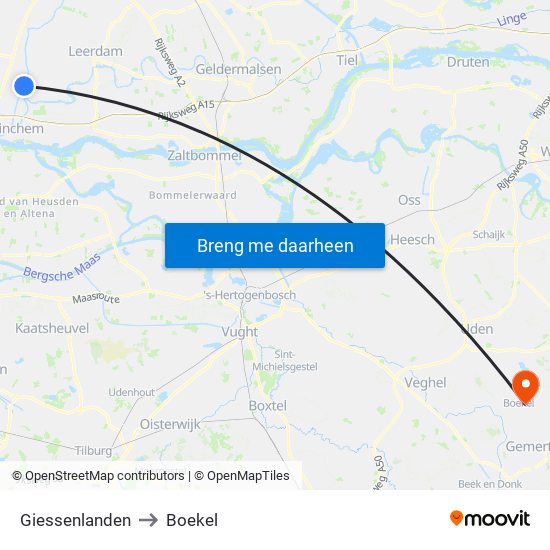 Giessenlanden to Boekel map