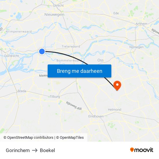 Gorinchem to Boekel map