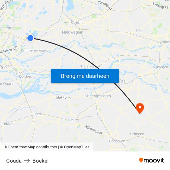 Gouda to Boekel map