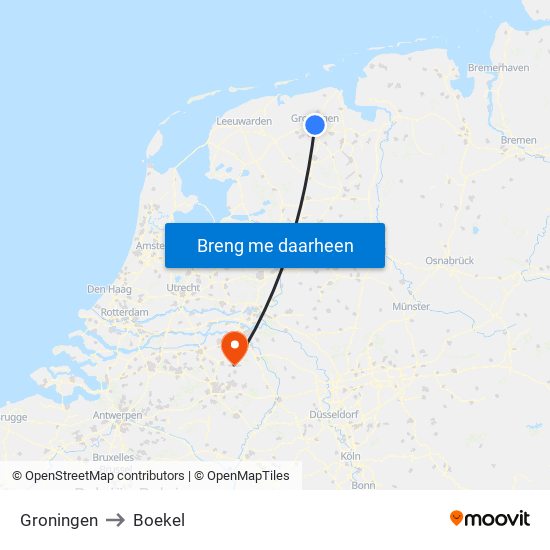 Groningen to Boekel map