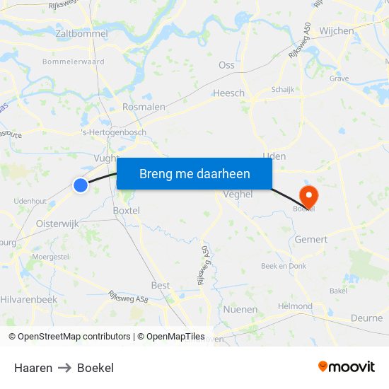 Haaren to Boekel map