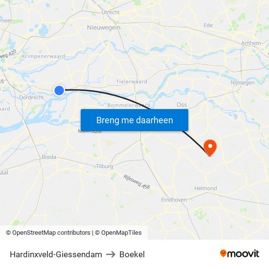 Hardinxveld-Giessendam to Boekel map