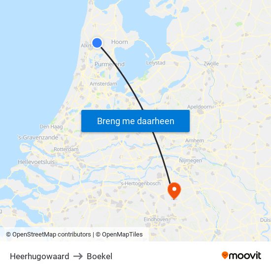 Heerhugowaard to Boekel map