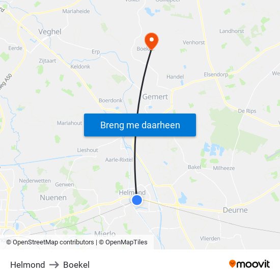 Helmond to Boekel map