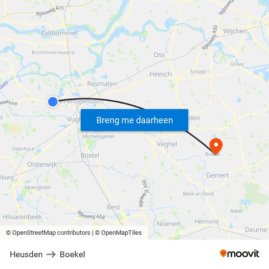 Heusden to Boekel map