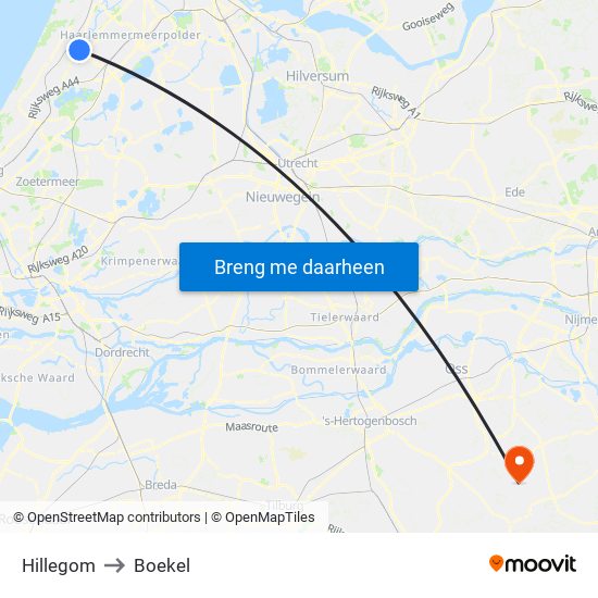 Hillegom to Boekel map