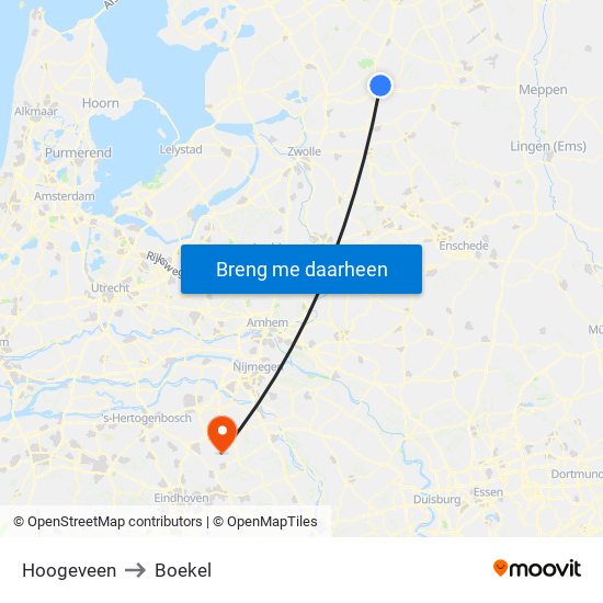 Hoogeveen to Boekel map