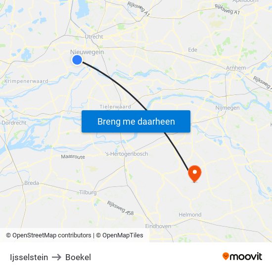 Ijsselstein to Boekel map