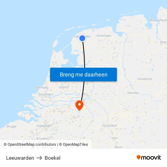 Leeuwarden to Boekel map