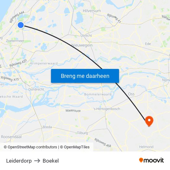 Leiderdorp to Boekel map