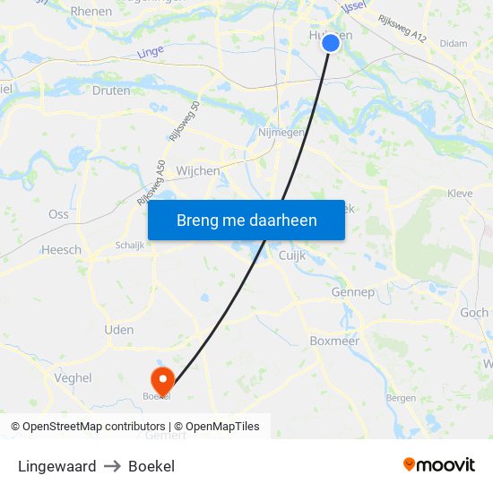 Lingewaard to Boekel map