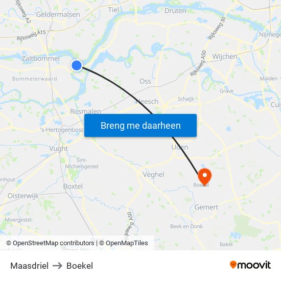 Maasdriel to Boekel map
