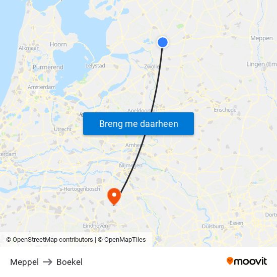 Meppel to Boekel map