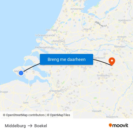 Middelburg to Boekel map