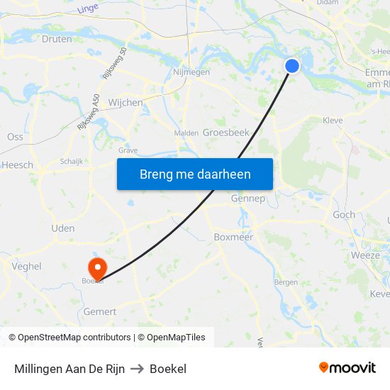 Millingen Aan De Rijn to Boekel map