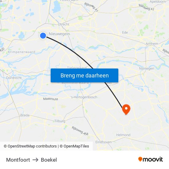 Montfoort to Boekel map