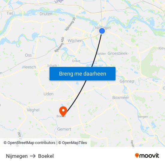 Nijmegen to Boekel map