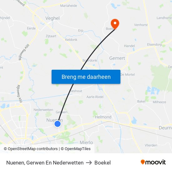 Nuenen, Gerwen En Nederwetten to Boekel map