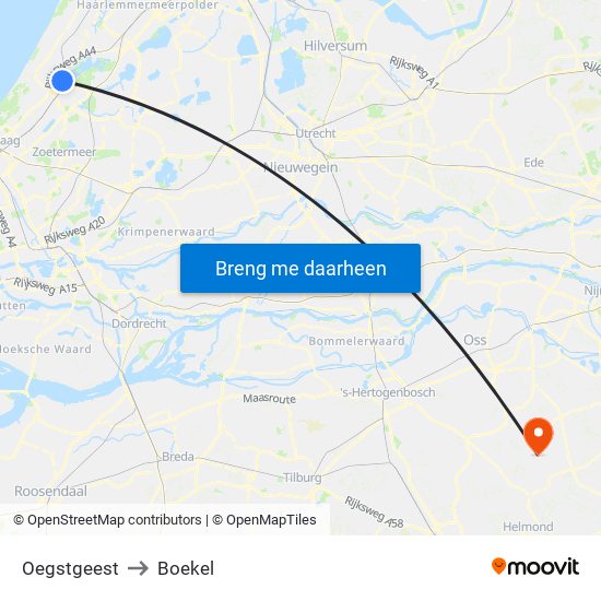 Oegstgeest to Boekel map