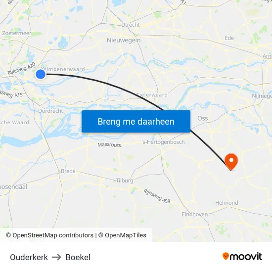 Ouderkerk to Boekel map