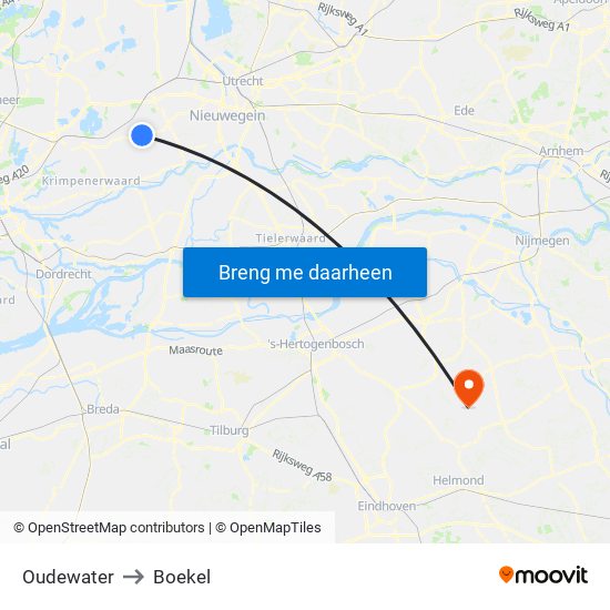 Oudewater to Boekel map