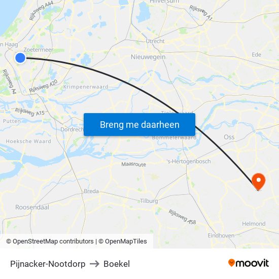Pijnacker-Nootdorp to Boekel map