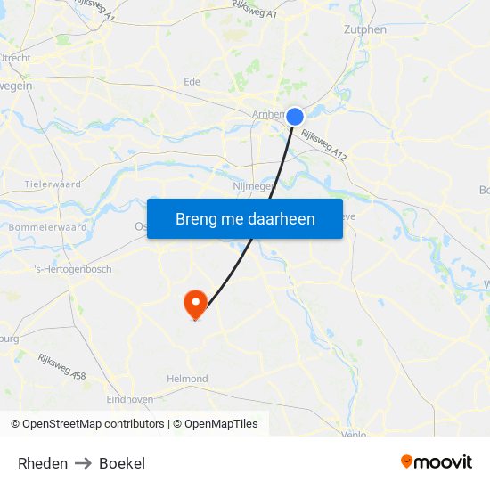 Rheden to Boekel map