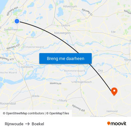 Rijnwoude to Boekel map