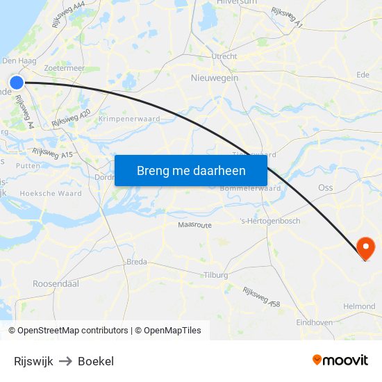 Rijswijk to Boekel map