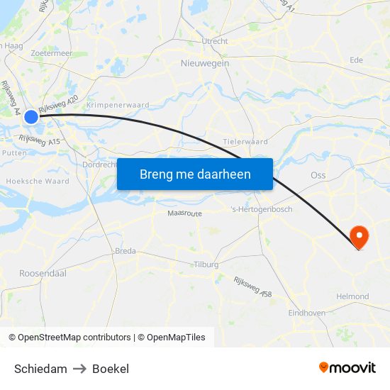 Schiedam to Boekel map