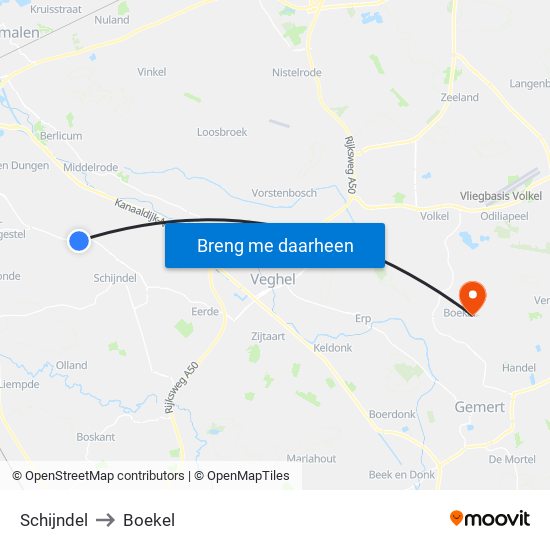 Schijndel to Boekel map