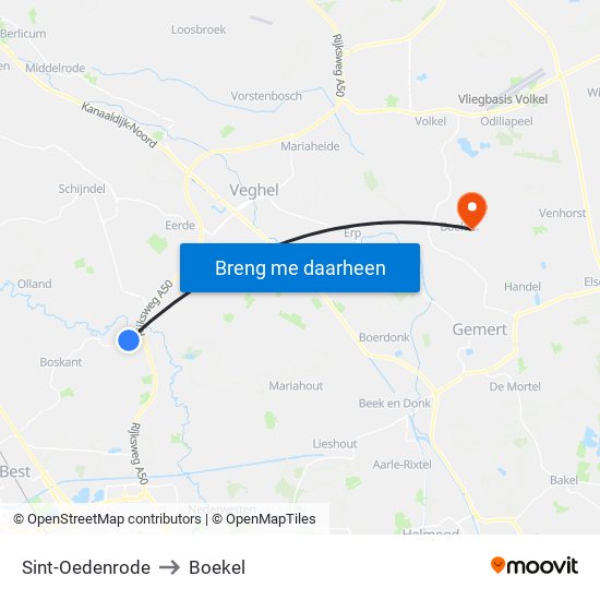 Sint-Oedenrode to Boekel map