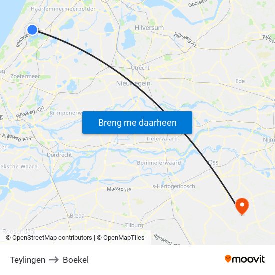 Teylingen to Boekel map