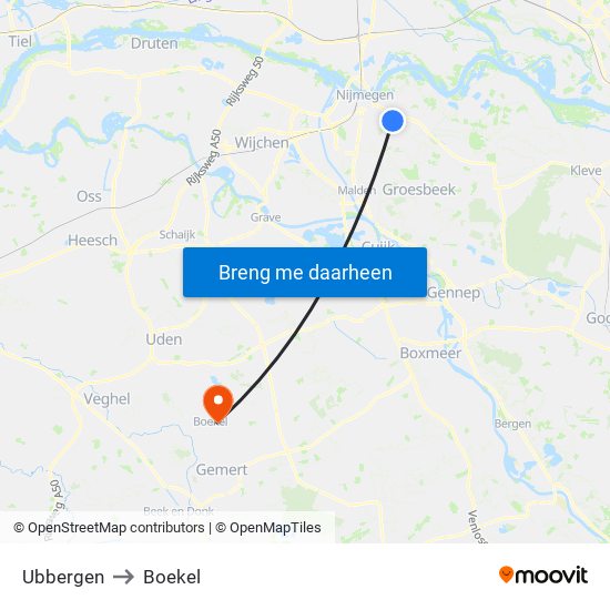 Ubbergen to Boekel map