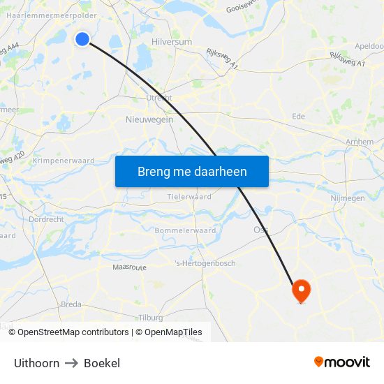 Uithoorn to Boekel map