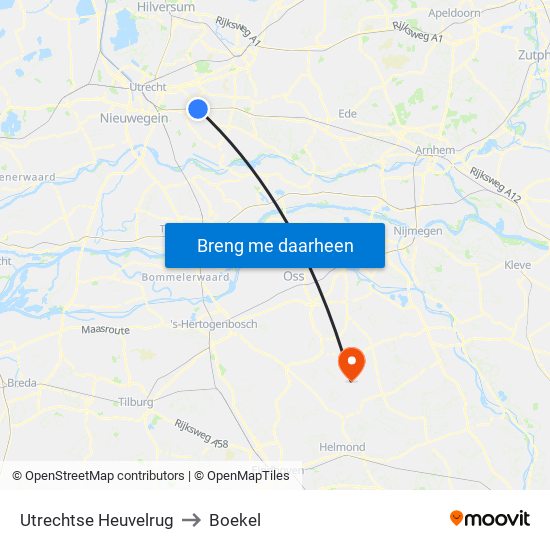 Utrechtse Heuvelrug to Boekel map