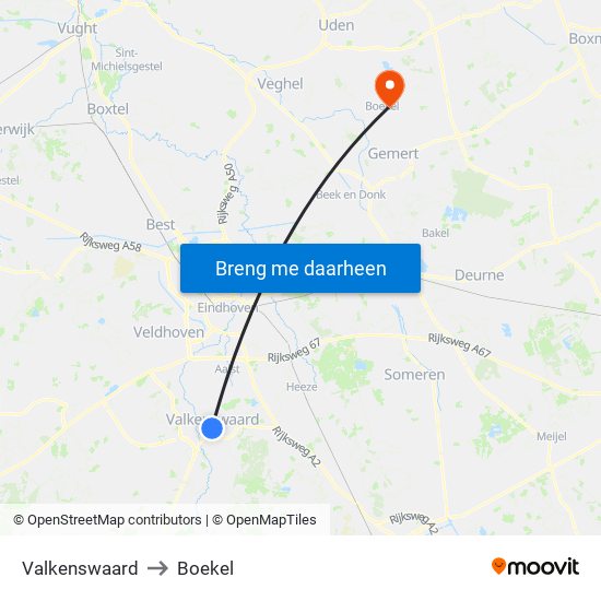 Valkenswaard to Boekel map