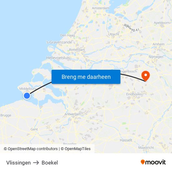 Vlissingen to Boekel map