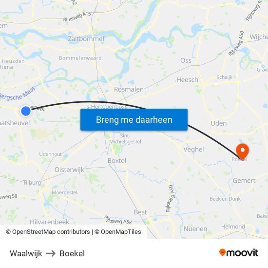 Waalwijk to Boekel map