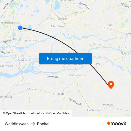 Waddinxveen to Boekel map
