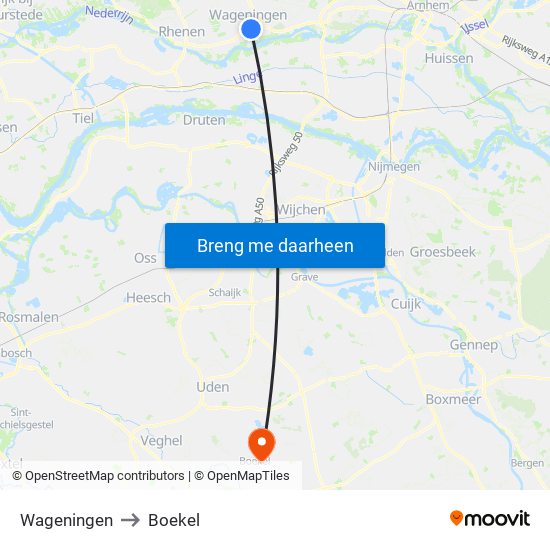 Wageningen to Boekel map