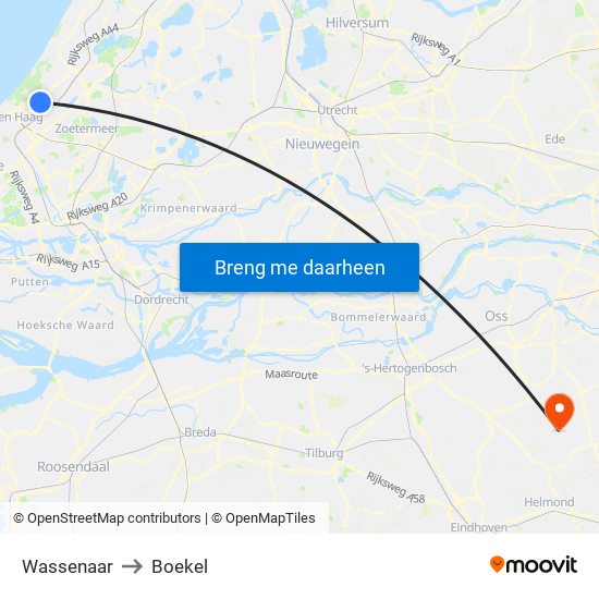 Wassenaar to Boekel map