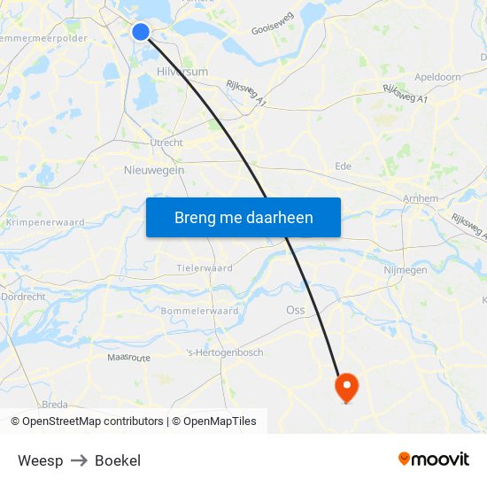 Weesp to Boekel map