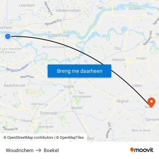 Woudrichem to Boekel map